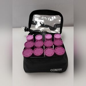 Conair Instant Heat Travel Curler 12 Pink Rollers with Clips Portable Black Case